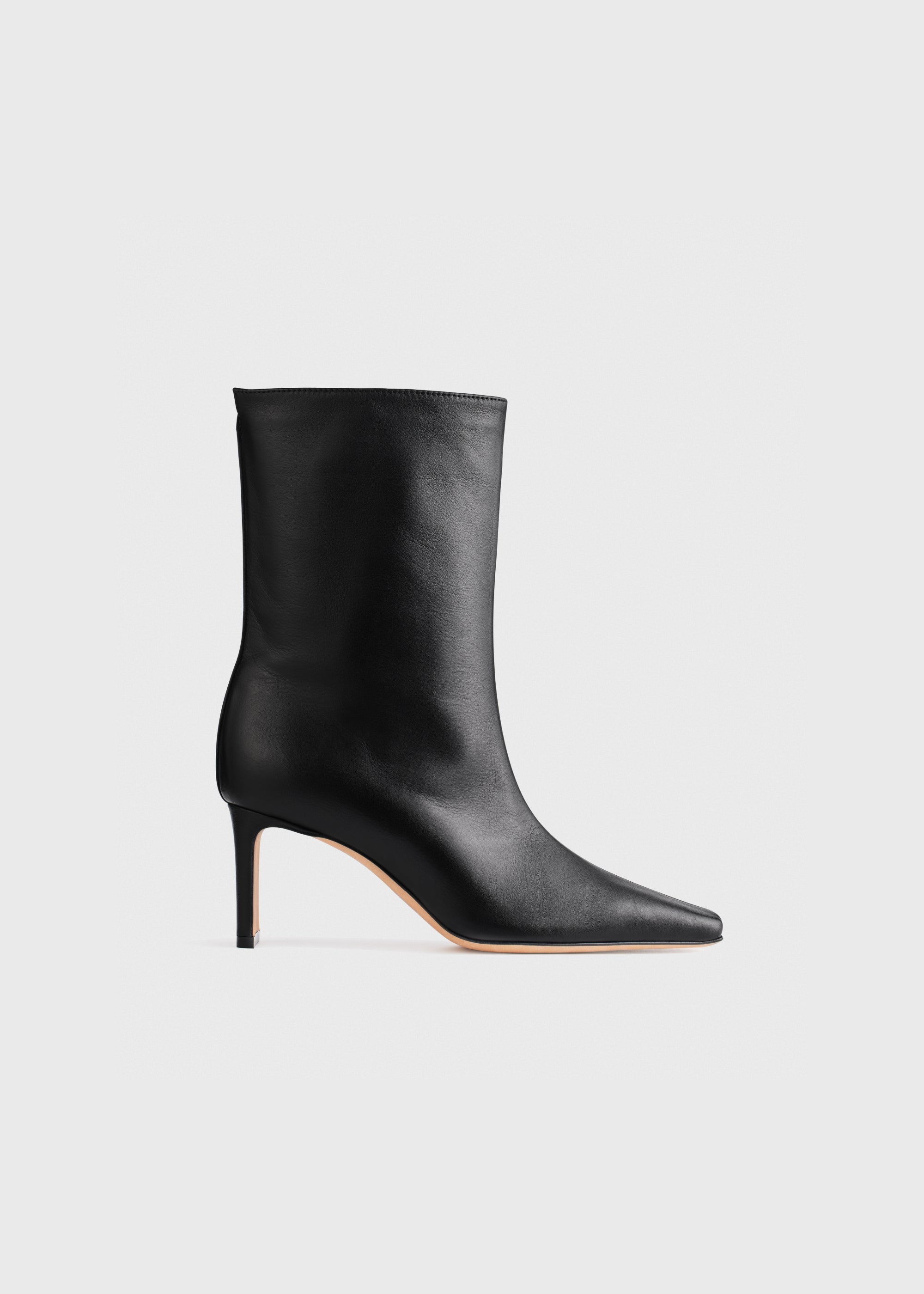 Olympe Mid Cut leather boot in black – front product shot on white background – KATT FORE